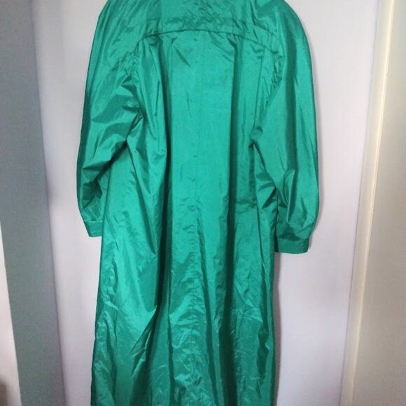 Vintage Maggie Lawrence Long Trench Coat Rain Jacket 20W Shiny Green *FLAWS - Picture 3 of 12